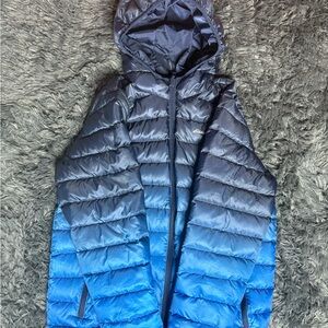 Eddie Bauer Men's Navy and Blue Puffer Jacket Size Kids Large